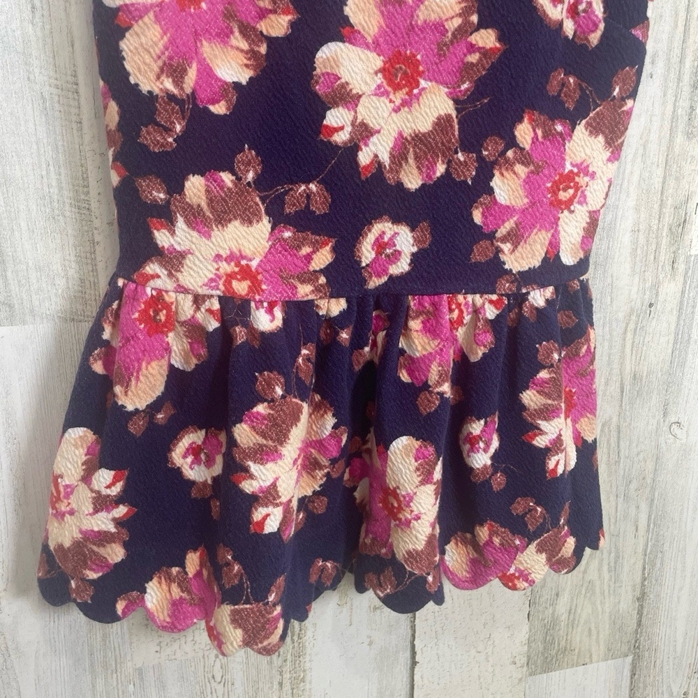 Anthropologie Peplum Petite Small Navy Multi Floral Scalloped Hem Sleeveless Top - Picture 3 of 8